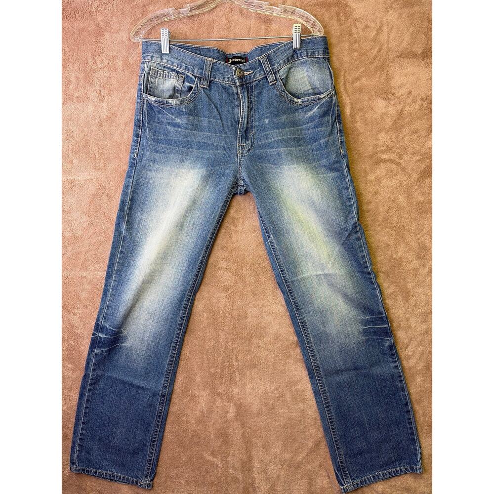 Irreverent Jeans Men's 32x34 Light Wash Straight Leg Embroidered Pockets Y2K